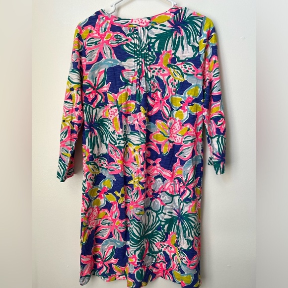 Lilly Pulitzer Amberly Swingy T Shirt Dress Iris Blue Casa Azul Floral Pintuck - Picture 2 of 6